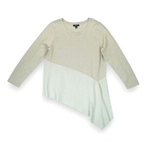 NWT Alfani Women's‎ Top Asymmetrical Colorblocked Gold Shimmer Lurex Pullover L